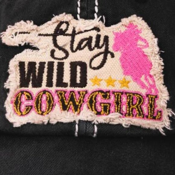 KBETHOS Stay Wild Cowgirl Black Distressed Baseball Cap Hat NWT - Picture 2 of 3